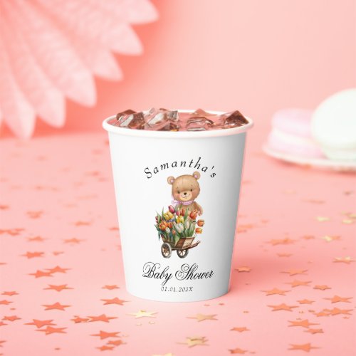 Girl Teddy Rustic Floral Baby Shower Paper Cups