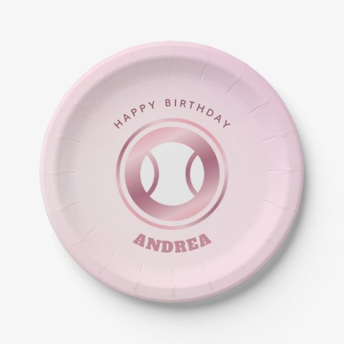 Girl Tennis Birthday Party Cute Pink Add Kid Name Paper Plates