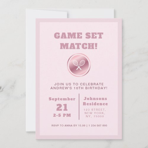 Girl Tennis Birthday Party Rose Gold Rackets Pink  Invitation