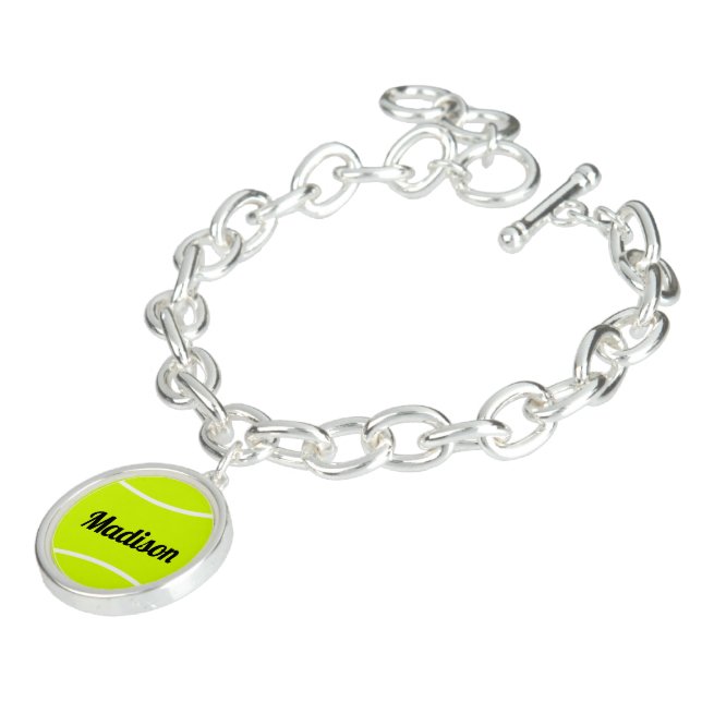 Girl Tennis Player Custom Name/Text Charm Bracelet (Side)