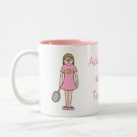 Girl Tennis Player In Pink Dress. Pink Custom Name Two-tone Coffee Mug at Zazzle