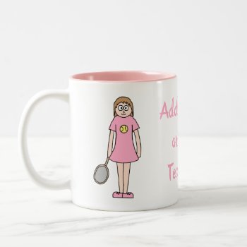 Girl Tennis Player In Pink Dress. Pink Custom Name Two-tone Coffee Mug by Metarla_Sports at Zazzle