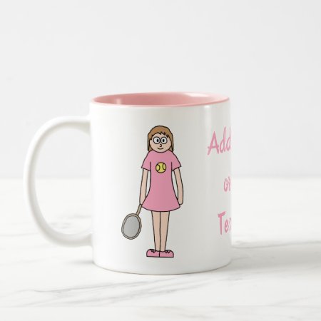 Girl Tennis Player In Pink Dress. Pink Custom Name Two-tone Coffee Mug