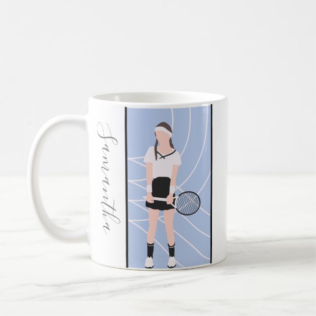 Girl Tennis Player Personalized Player Coach Name Coffee Mug (Left)