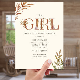 Girl Terracotta Pampas Floral Boho Baby Shower Invitation