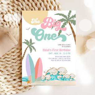Girl The Big One Surfing 1st Birthday Party Invitation