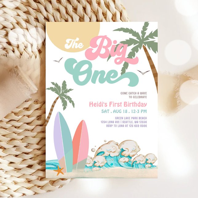 Girl The Big One Surfing 1st Birthday Party Invitation (Creator Uploaded)