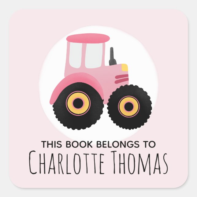 Girl This Book Belongs Pink Tractor Kids Bookplate (Front)