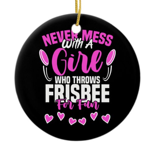 Girl Throws Frisbee Disk Golf Sport Ultimate Ceramic Ornament