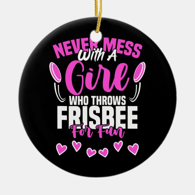 Girl Throws Frisbee Disk Golf Sport Ultimate Ceramic Ornament (Front)