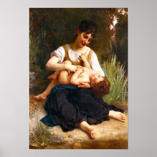 Girl Tickling A Child 1878 William Bouguereau Poster