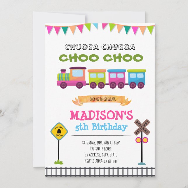 Girl train birthday party invitation (Front)