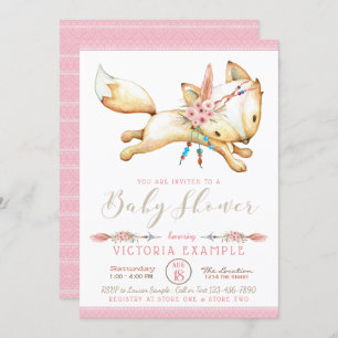 Girl Tribal Fox Baby Shower Invitations