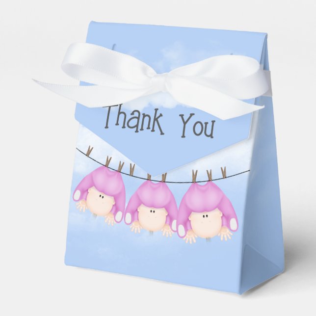 Girl Triplets Hanging On Clothesline Favor Boxes (Front Side)