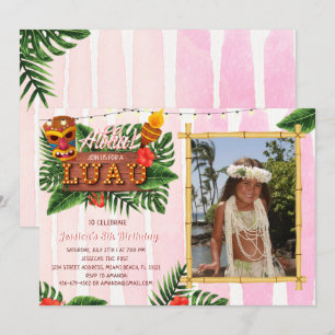 Girl Tropical Luau Birthday Invitation With Photo