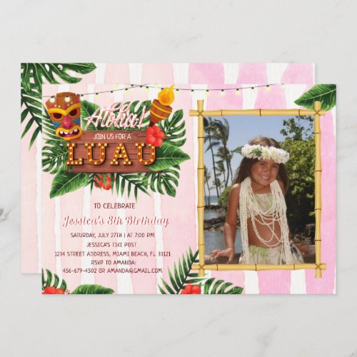 Girl Tropical Luau Birthday Invitation With Photo