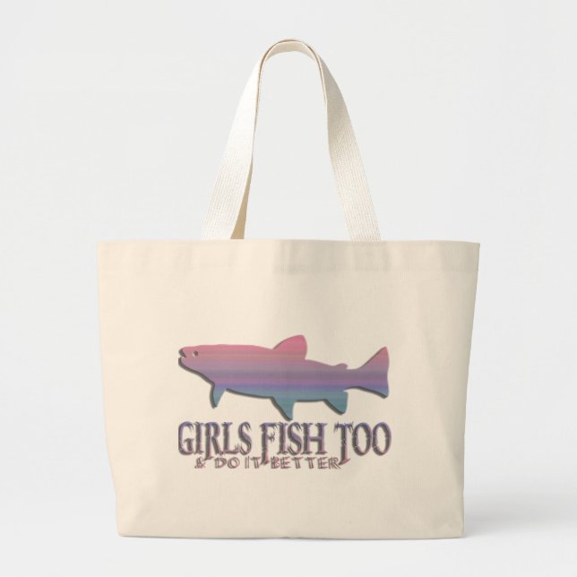 GIRL TROUT FISHING LARGE TOTE BAG (Front)