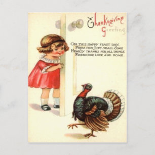 Girl & Turkey Postcard