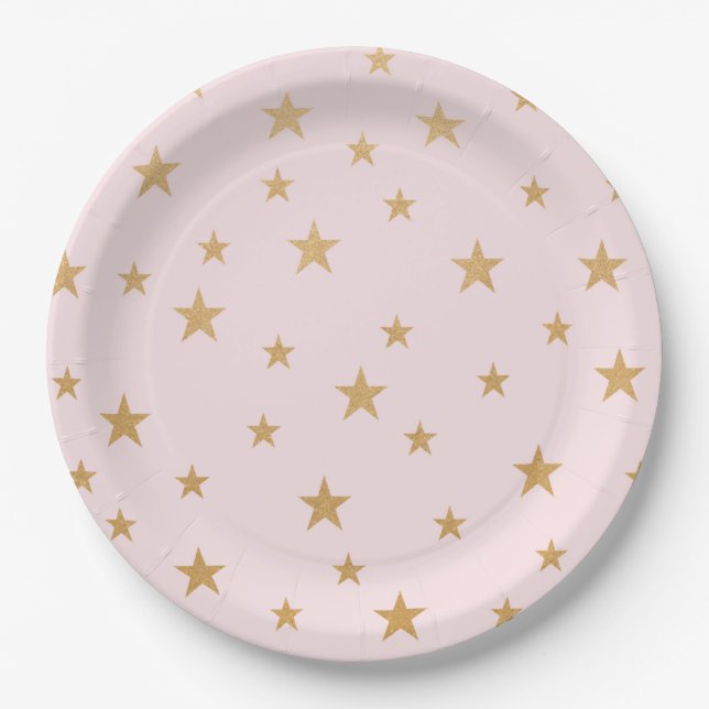Girl Twinkle Baby shower, pink gold stars 3745 Paper Plates (Front)