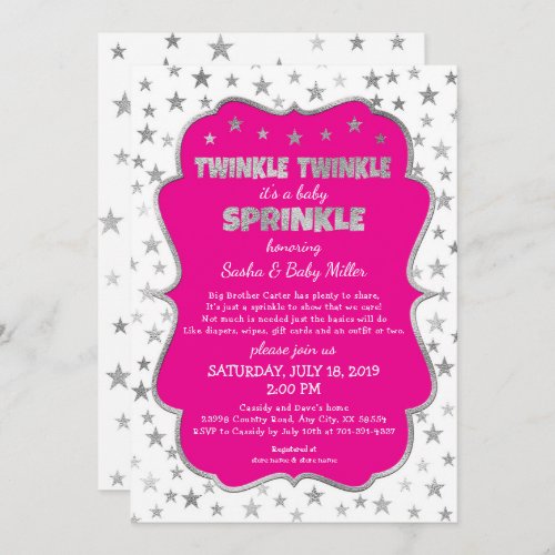 Girl Twinkle Baby Sprinkle invitations hot pink Invitation