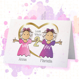 Girl Twins 2nd Personalized Birthday Card