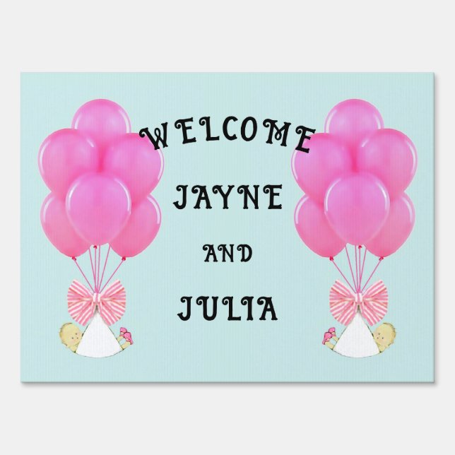 Girl Twins Announcement Sign (Front)