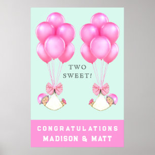 Girl Twins Baby Shower Congrats Poster