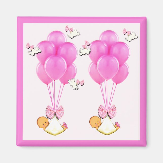 Girl Twins Baby Shower Magnet (Front)