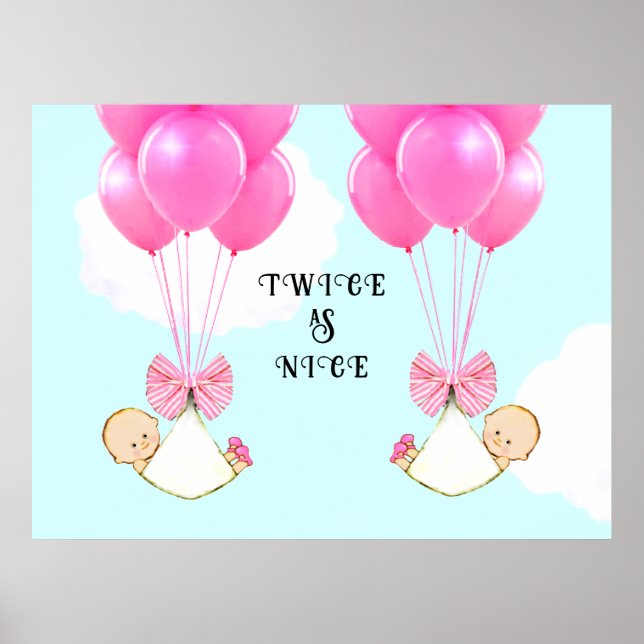 Girl Twins Baby Shower Poster (Front)