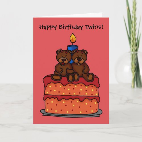 girl twins on a birthday cake card