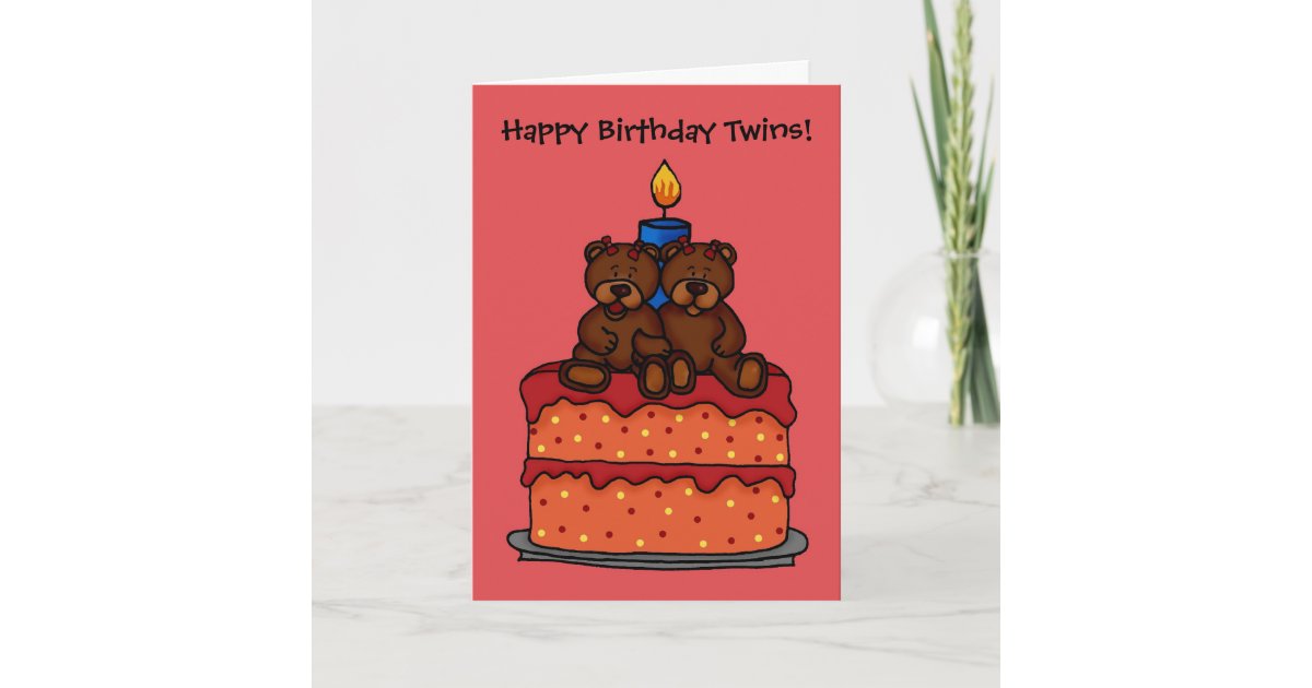 Girl Twins On A Birthday Cake Card Zazzle Com