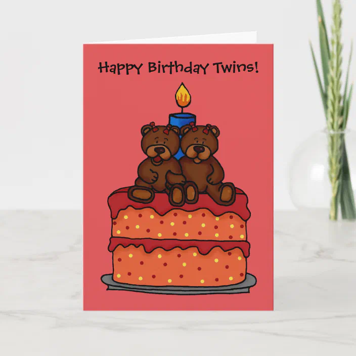 Girl Twins On A Birthday Cake Card Zazzle Com
