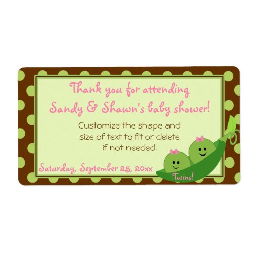 Girl Twins Peas in a Pod Baby Shower Favor Label