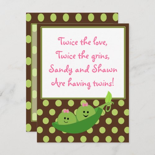 Girl Twins Peas in a Pod Baby Shower Invitation