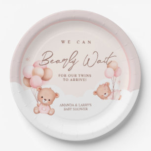 Girl Twins Teddy Bear Baby Shower Paper Plates