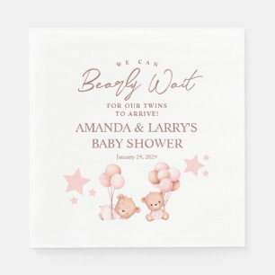 Girl Twins Teddy Bear Baby Shower Welcome Napkins