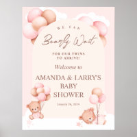 Girl Twins Teddy Bear Baby Shower Welcome