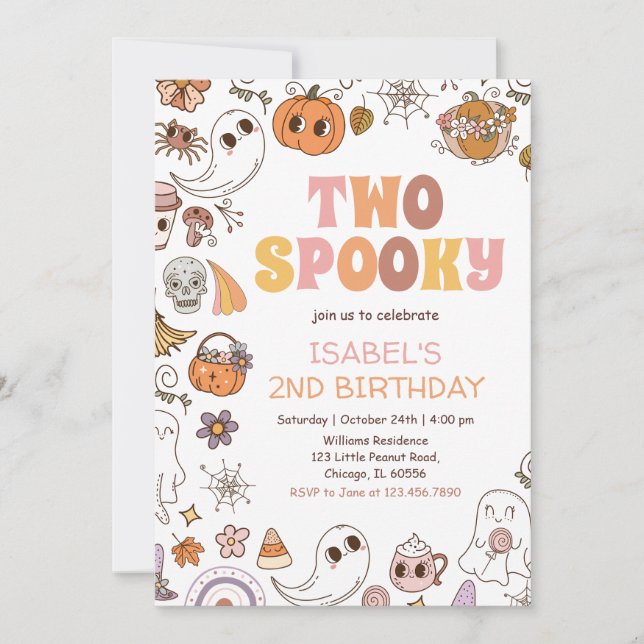 Girl Two Spooky Retro Halloween Birthday Invitation (Front)