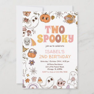 Girl Two Spooky Retro Halloween Birthday Invitation