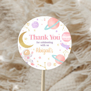 Girl Two the Moon Birthday Party Classic Round Sticker