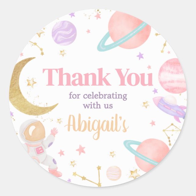 Girl Two the Moon Birthday Party Classic Round Sticker (Front)
