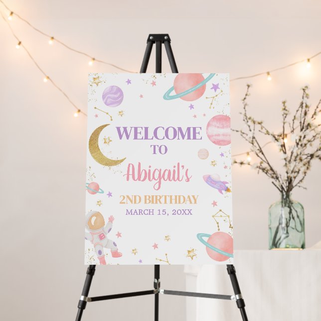 Girl Two the Moon Birthday Party Welcome Sign (In Situ (Stand))