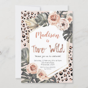 Girl Two Wild Leopard Print Birthday Invitation