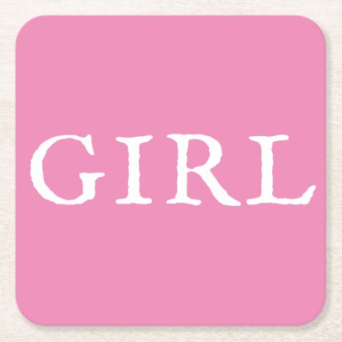 Girl Typography Pink Baby Girl Baby Shower Square Paper Coaster