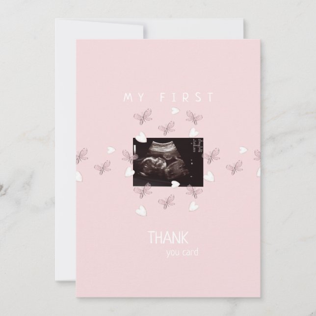 Girl Ultrasound Butterfly Funny Baby Thank You Card (Front)