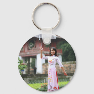 Girl Umbrella Asian Rain Woman Keychain