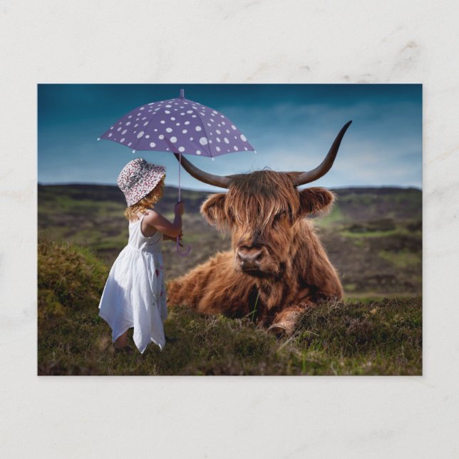 Girl Umbrella Bull Photography Postcrossing Postcard (Front)
