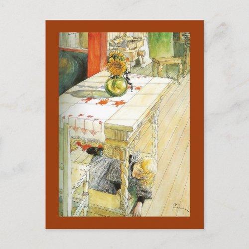 Girl Under a Kitchen Table Postcard