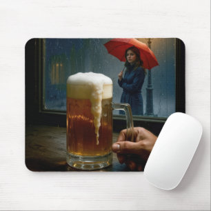 Girl Under a Red Umbrella Looking In a Tavern  Mouse Pad