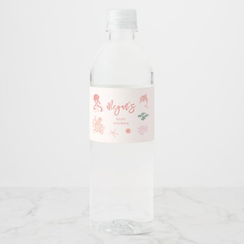 Girl Under The Sea Baby Shower Water Bottle Label